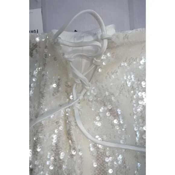 Forever 21 Womens White Sequin Mini Skirt – Size M NWT - Picture 9 of 11